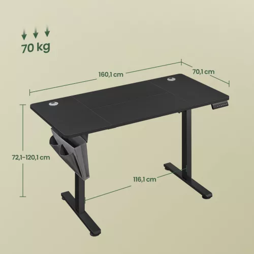 Birou reglabil electric, negru 160x70x73-120cm
