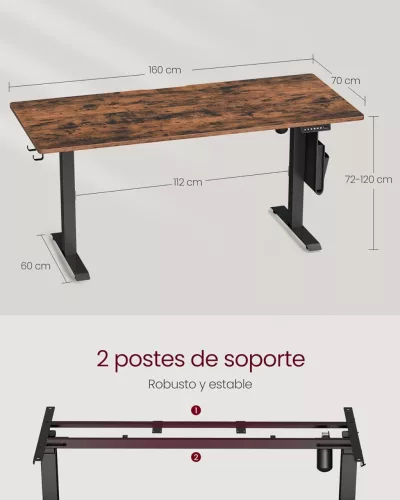 Birou reglabil electric 70 x 160 x (72-120) cm