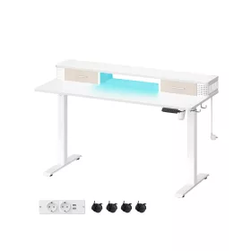   Masă birou reglabil electric cu suport monitor, alb 140 x 60 x (83-131) cm