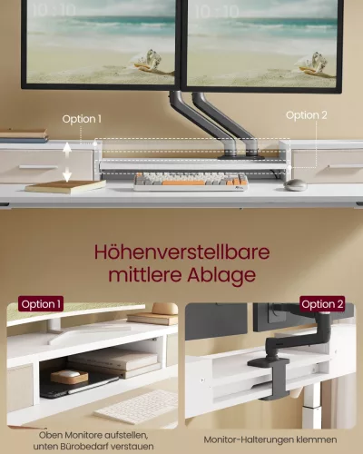 Masă birou reglabil electric cu suport monitor, alb 140 x 60 x (83-131) cm