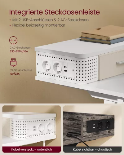 Masă birou reglabil electric cu suport monitor, alb 140 x 60 x (83-131) cm