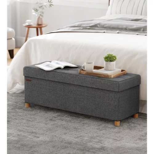 Puf pliabil cu spațiu de depozitare, suport pentru picioare, gri închis 110x38x40 cm