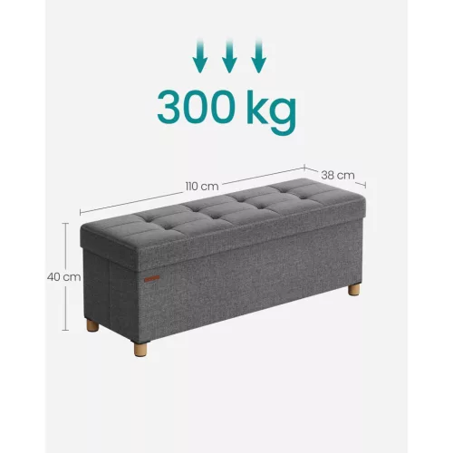 Puf pliabil cu spațiu de depozitare, suport pentru picioare, gri închis 110x38x40 cm