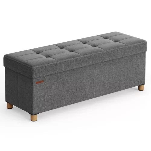 Puf pliabil cu spațiu de depozitare, suport pentru picioare, gri închis 110x38x40 cm