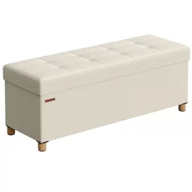   Bancă, cu depozitare, pliabilă, cu picioare, până la 300 kg, alb, 110 x 38 x 40 cm