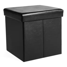   Puf pliabil cu spațiu de depozitare, piele ecologică, negru, 38 x 38 x 38 cm