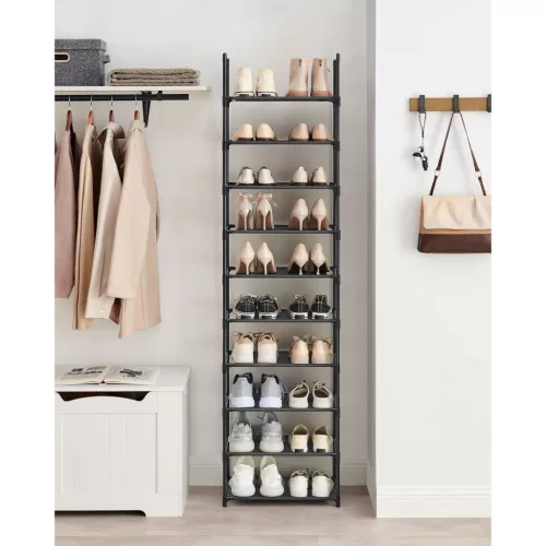 Suport pentru pantofi, depozitare metalică cu 10 niveluri, economisitor de spațiu, negru 45x28x173cm