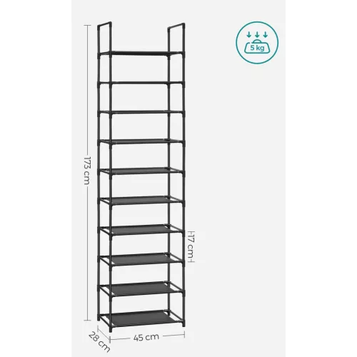 Suport pentru pantofi, depozitare metalică cu 10 niveluri, economisitor de spațiu, negru 45x28x173cm