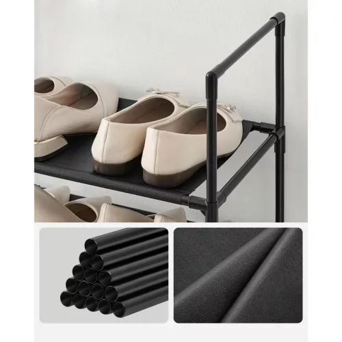 Suport pentru pantofi, depozitare metalică cu 10 niveluri, economisitor de spațiu, negru 45x28x173cm