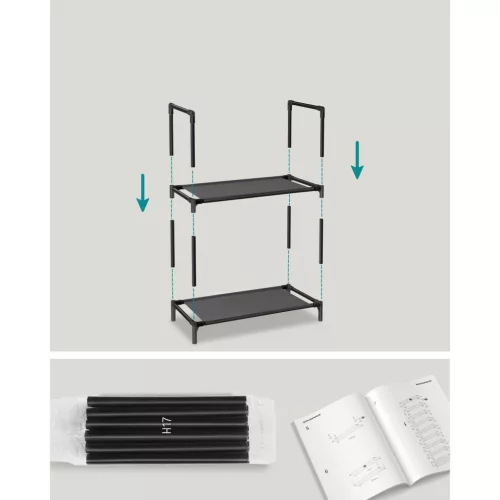 Suport pentru pantofi, depozitare metalică cu 10 niveluri, economisitor de spațiu, negru 45x28x173cm