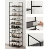 Suport pentru pantofi, depozitare metalică cu 10 niveluri, economisitor de spațiu, negru 45x28x173cm