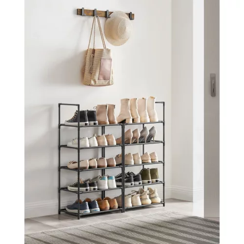 Suport pentru pantofi, depozitare metalică cu 10 niveluri, economisitor de spațiu, negru 45x28x173cm