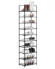 Raft depozitare pantofi cu cadru metalic cu 10 niveluri, gri 45x28x173cm