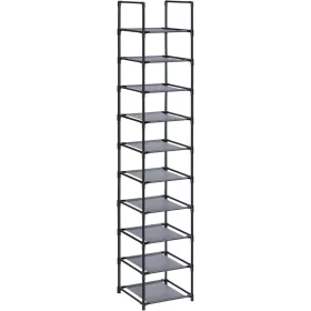 Suport pantofi 10 niveluri, cadru metalic, gri 33x33x173cm