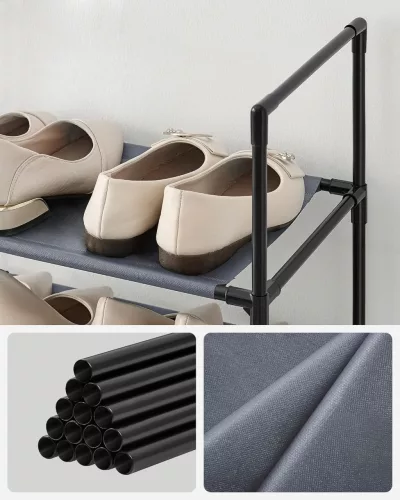 Suport pantofi 10 niveluri, cadru metalic, gri 33x33x173cm