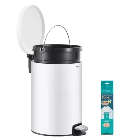   Coș de gunoi rotund, 20L, metal, pedală, cu găleată interioară detașabilă, alb