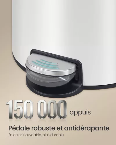 Coș de gunoi rotund, 20L, metal, pedală, cu găleată interioară detașabilă, alb