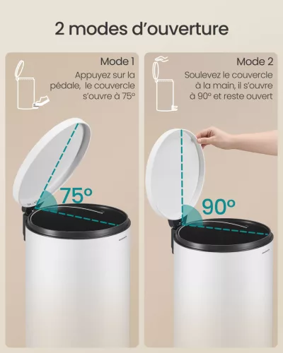 Coș de gunoi rotund, 20L, metal, pedală, cu găleată interioară detașabilă, alb
