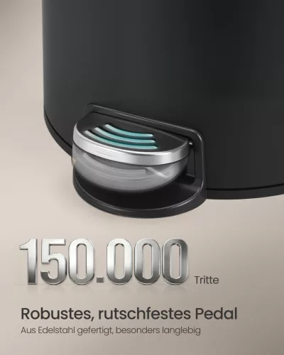 Coș de gunoi rotund 30L, pedală, oțel, închidere silențioasă, negru 29.5 x 37.1 x