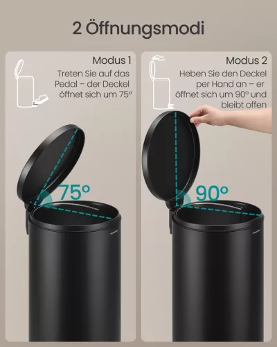Coș de gunoi rotund 30L, pedală, oțel, închidere silențioasă, negru 29.5 x 37.1 x