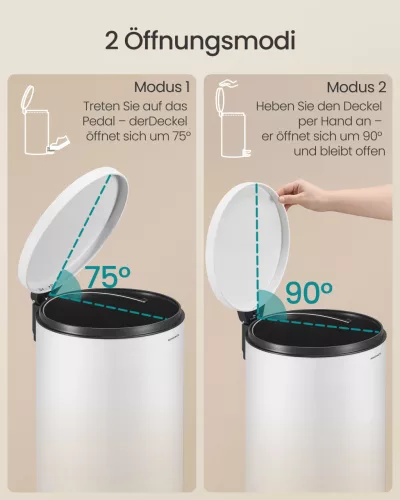 Coș de gunoi rotund, 30L, pedală, oțel, cu găleată din plastic, închidere
