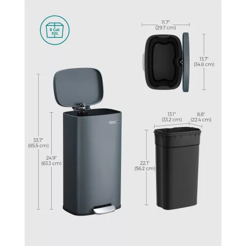 songmics-cos-de-gunoi-30l-pedala-capac-cu-inchidere-amortizata-gri-fum-35x24x63cm