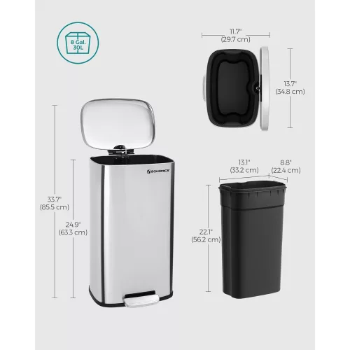songmics-cos-de-gunoi-30l-pedala-capac-cu-inchidere-amortizata-argintiu-35x24x63cm