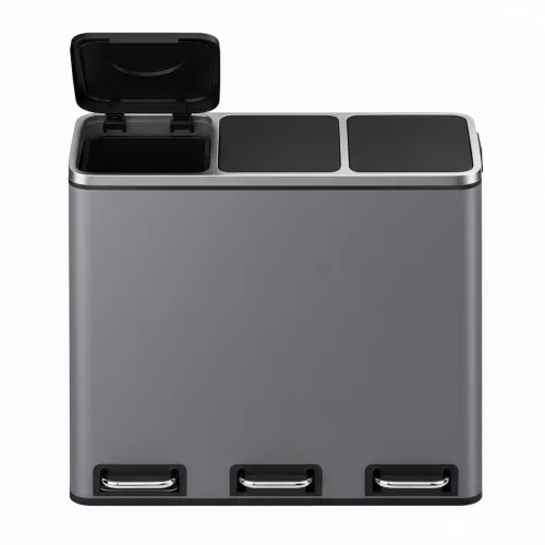Coș de gunoi selectiv 3x18L, gri mat, cu 15 saci de gunoi