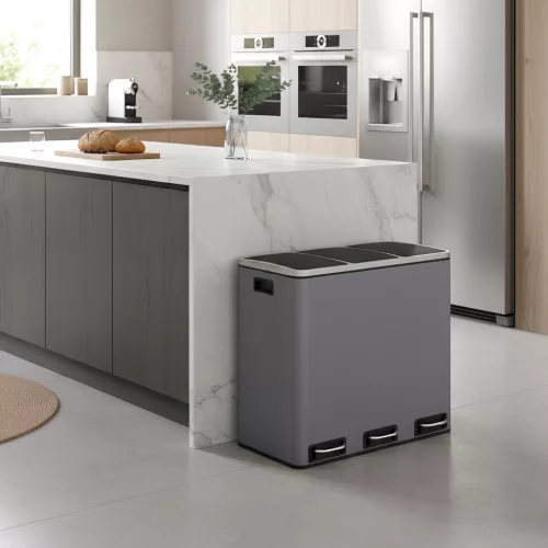 Coș de gunoi selectiv 3x18L, gri mat, cu 15 saci de gunoi