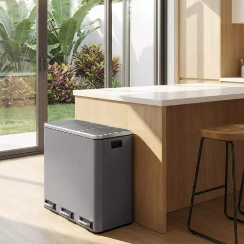 Coș de gunoi selectiv 3x18L, gri mat, cu 15 saci de gunoi