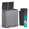 Coș de gunoi selectiv 2x30L, metalic, 2 compartimente, pedală, închidere silențioasă, antracit
