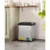 Coș de gunoi selectiv, 30L, 2x15L, cu găleți interioare, pedale codificate prin culori, argintiu și