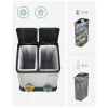 Coș de gunoi selectiv, 30L, 2x15L, cu găleți interioare, pedale codificate prin culori, argintiu și