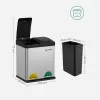 Coș de gunoi selectiv, 30L, 2x15L, cu găleți interioare, pedale codificate prin culori, argintiu și