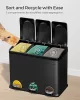 Coș de gunoi de bucătărie SONGMICS, cu trei piese, acționat cu pedală, metal, negru