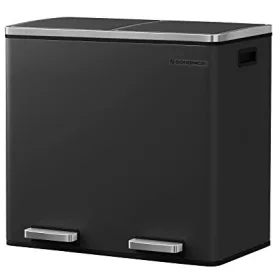   Coș de gunoi cu două compartimente, 2 x 24L, pedală, negru, 58.5 x 32 x 55 cm