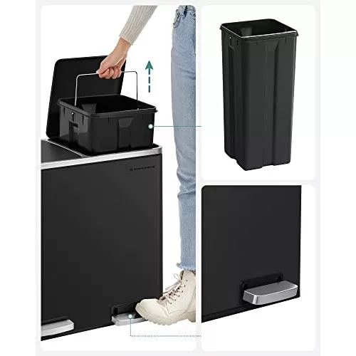 Coș de gunoi cu două compartimente, 2 x 24L, pedală, negru, 58.5 x 32 x 55 cm