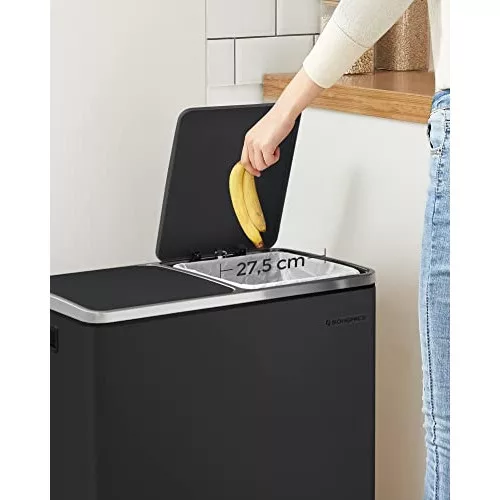 Coș de gunoi cu două compartimente, 2 x 24L, pedală, negru, 58.5 x 32 x 55 cm