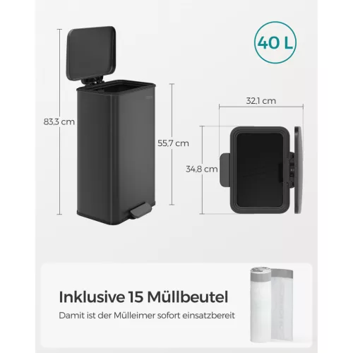 songmics-cos-de-gunoi-cu-pedala-40l-negru-cu-15-saci-de-gunoi