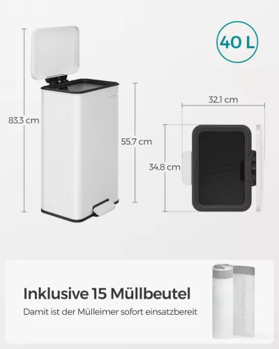 songmics-cos-de-gunoi-cu-pedala-40l-alb-cu-15-saci-de-gunoi