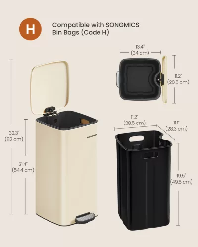 Coș de gunoi de bucătărie, 30L, oțel inoxidabil, bej nisipos
