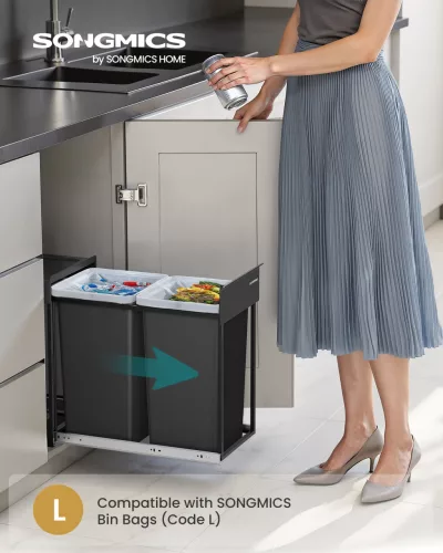 Coș de gunoi selectiv, încorporat, 2x15L, oțel, negru