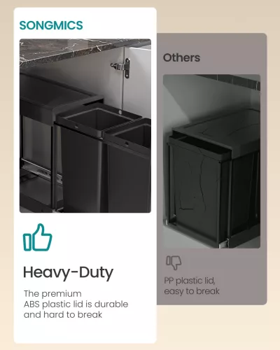 Coș de gunoi selectiv, încorporat, 2x15L, oțel, negru