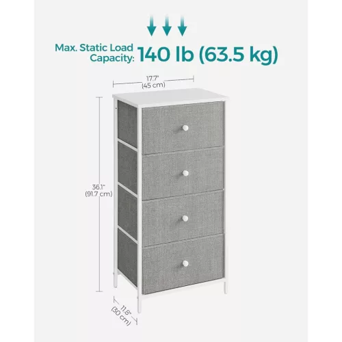 Dulap de depozitare cu 4 sertare din textil, dulap, gri porumbel și alb crem 98x28x85cm