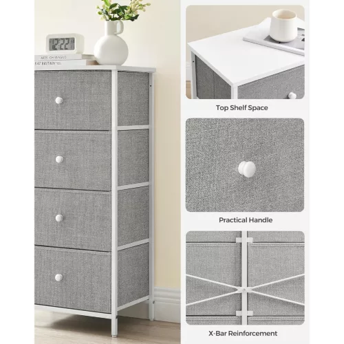 Dulap de depozitare cu 4 sertare din textil, dulap, gri porumbel și alb crem 98x28x85cm