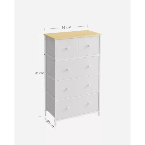 Dulap de depozitare cu 5 sertare din textil, dulap, alb și stejar 98x28x85cm