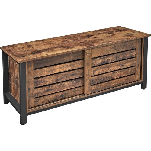 vasagle-dulap-tv-cu-doua-usi-glisante-maro-rustic-110x40x45cm