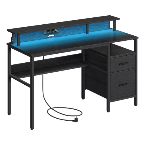 Íróasztal szövet fiókokkal, monitor állvánnyal, LED világítással, 135 x 55 x 90