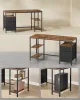 Birou, masă de calculator, cu 3 rafturi, 2 sertare, maro rustic 140x60x76cm