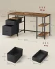 Birou, masă de calculator, cu 3 rafturi, 2 sertare, maro rustic 140x60x76cm